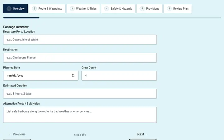 Preview of the Passage Planner tool
