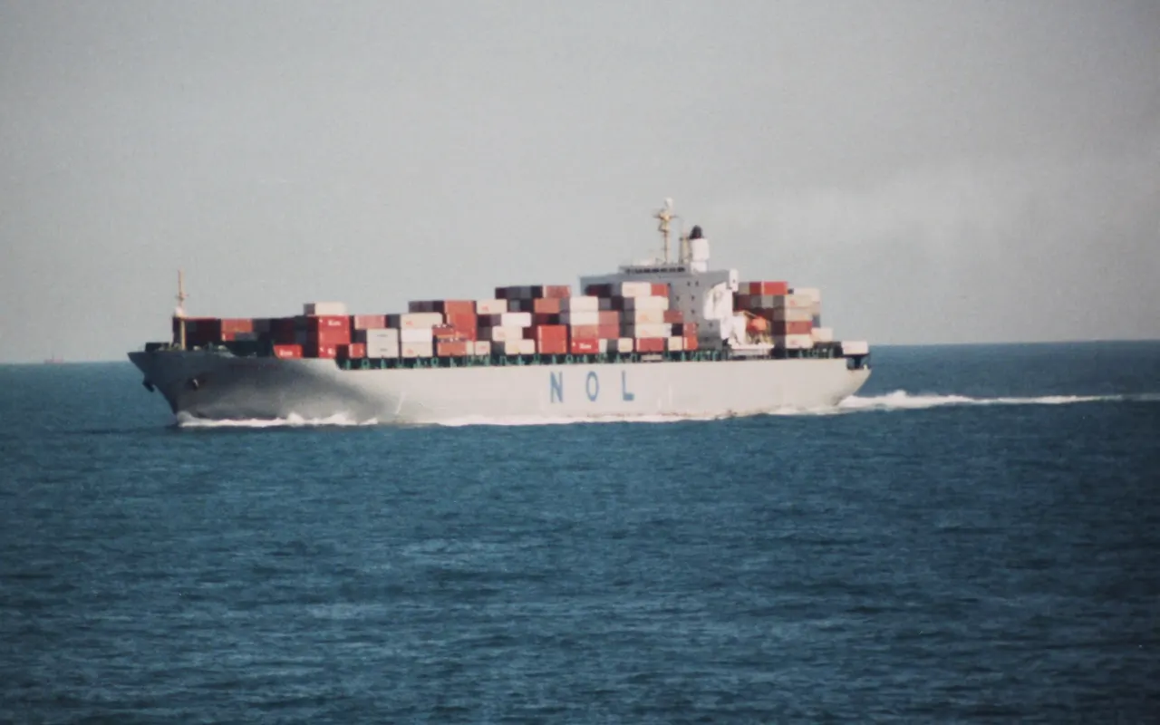 A large container ship under way in the English Channel