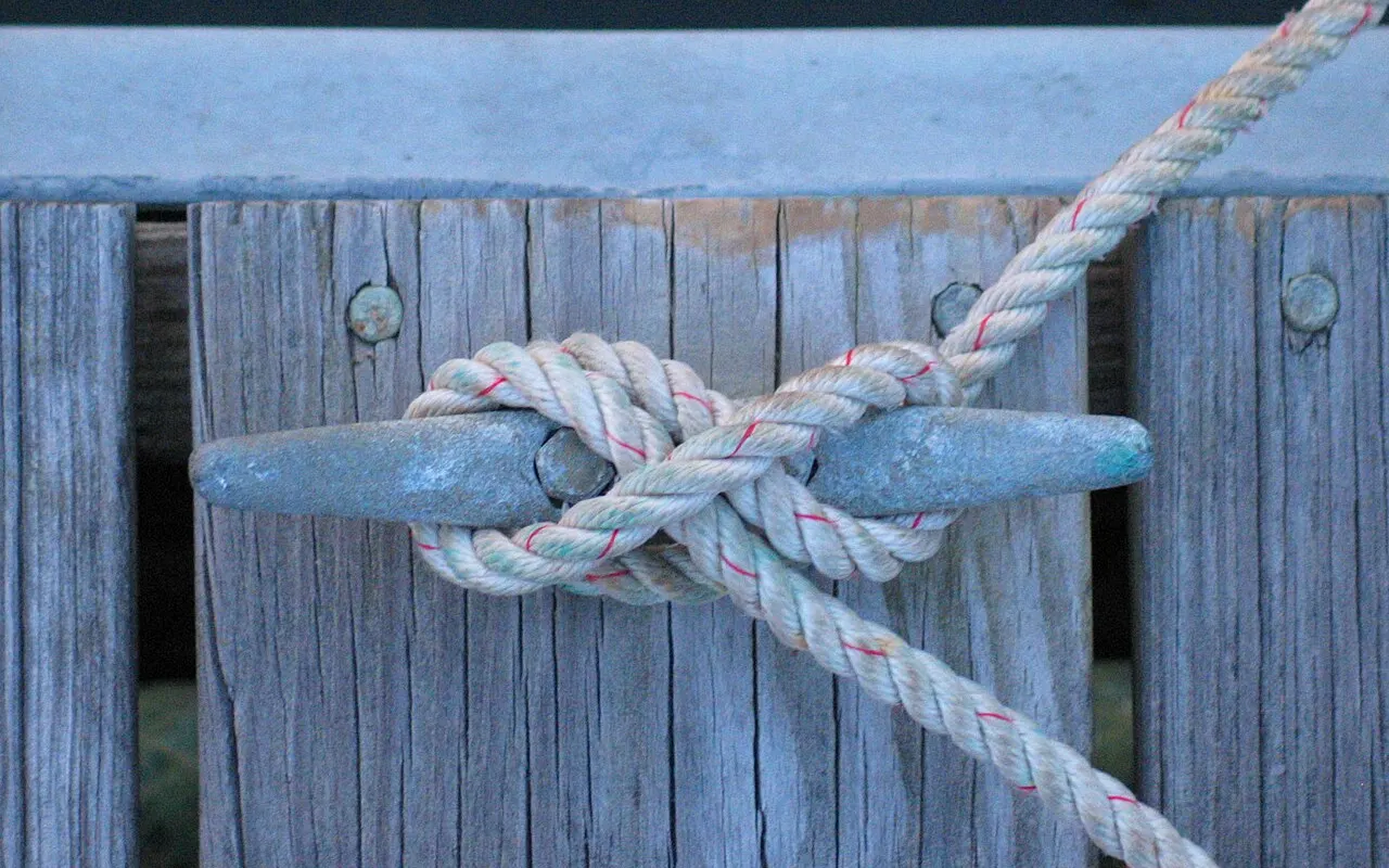A rope made fast to a cleat with figure-of-eight turns
