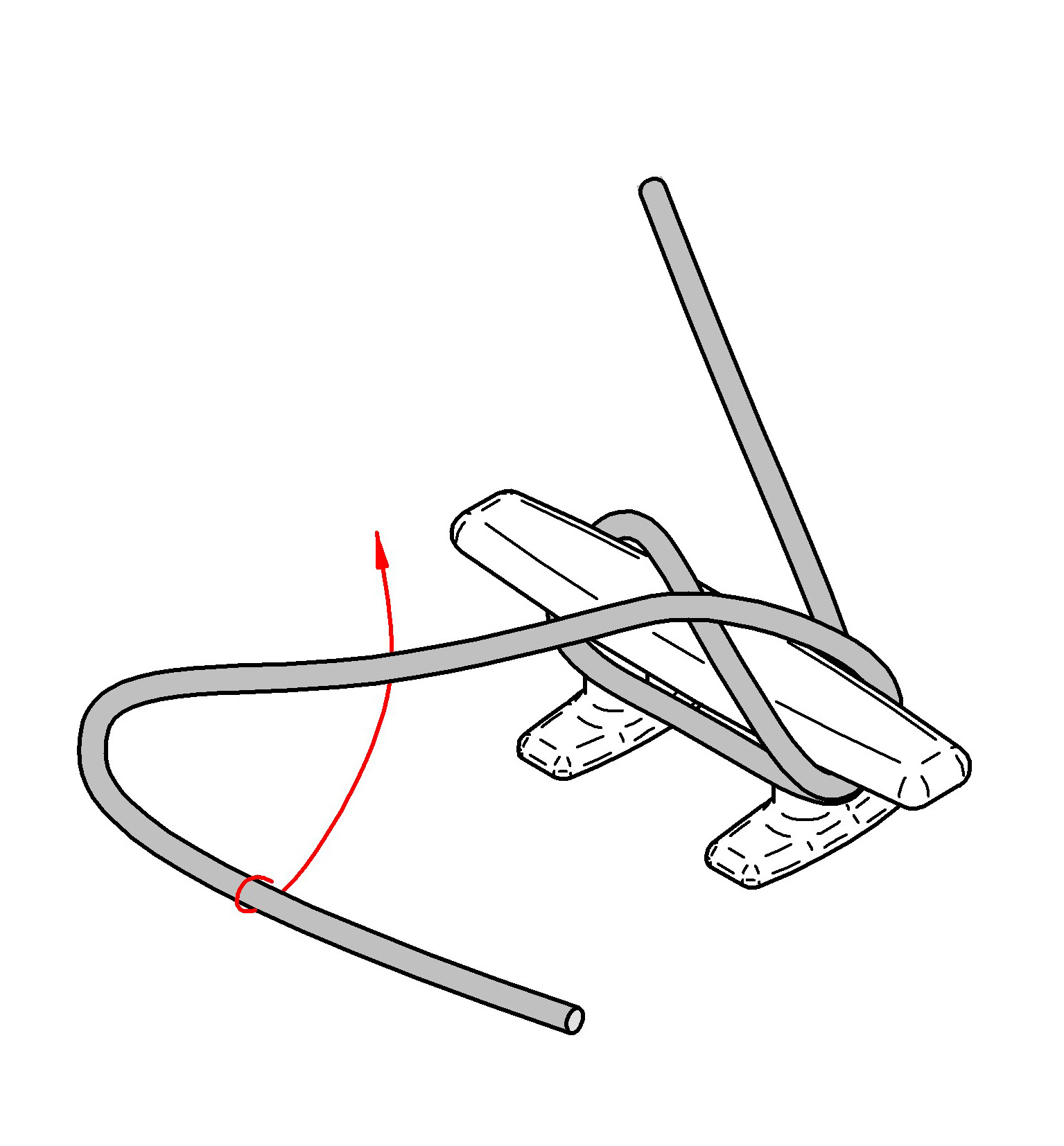 Diagram of a twisted loop being formed in the line beside the cleat
