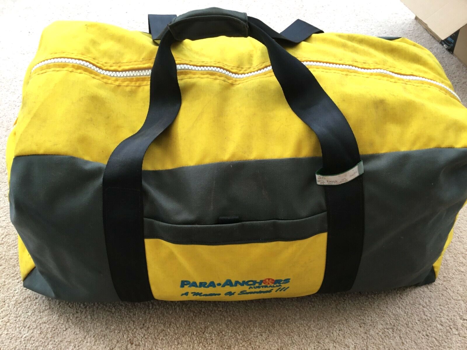 Parachute sea anchor bagged and ready for deployment