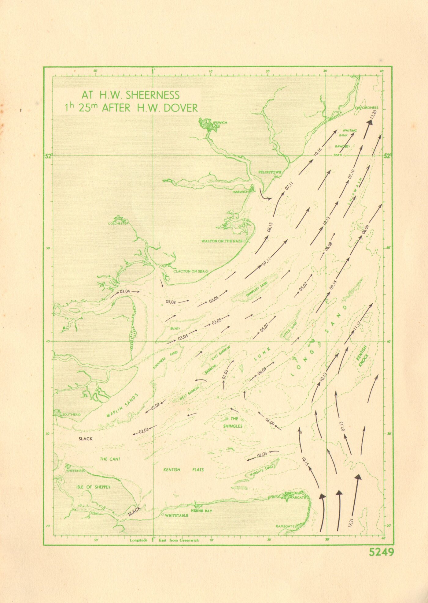 A tidal stream atlas page: Thames Estuary at HW Sheerness