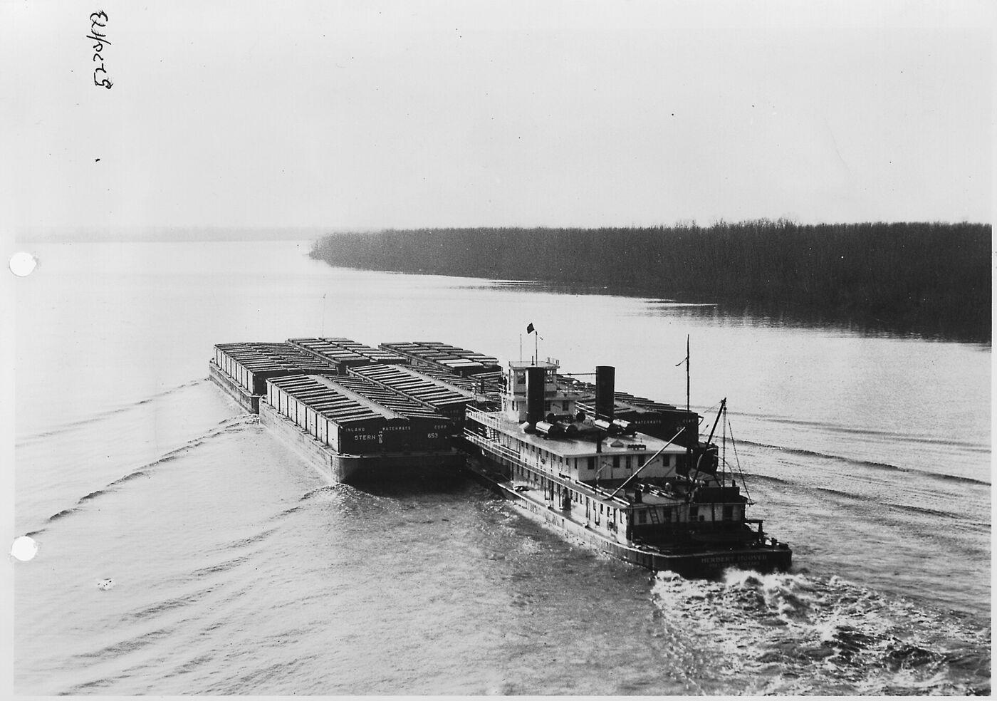 A towboat pushing barges on the Mississippi river system